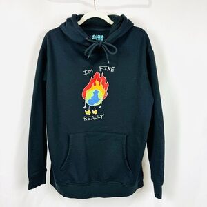 NEW A-Lab Jasmine I'm Fine Black Hoodie Pullover Unisex Sz S Save The Planet Y2K